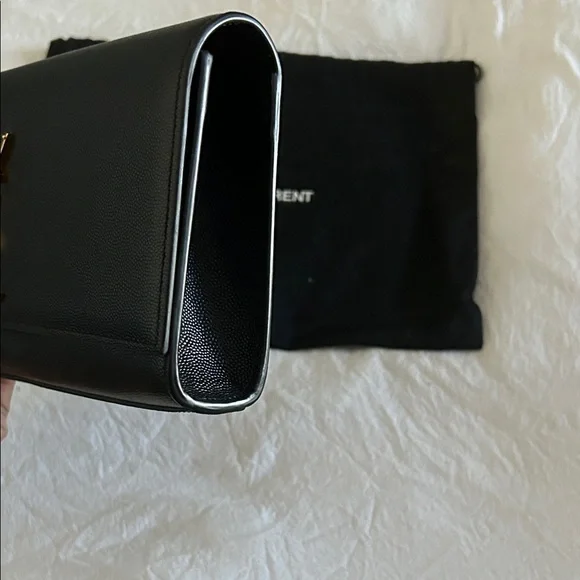 Saint Laurent Black Clutch with Gold Logo - Picture 4 of 9